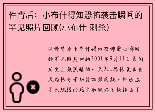 件背后：小布什得知恐怖袭击瞬间的罕见照片回顾(小布什 刺杀)