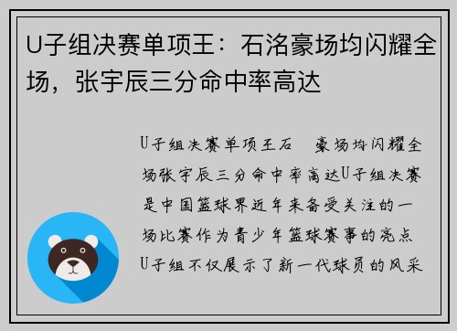 U子组决赛单项王：石洺豪场均闪耀全场，张宇辰三分命中率高达