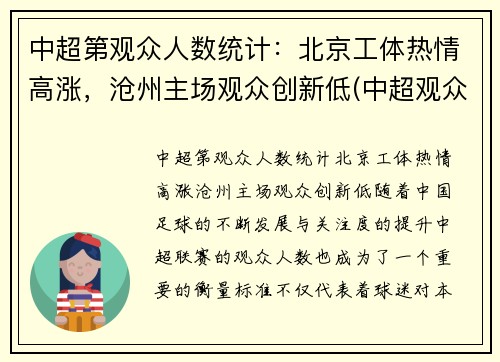 中超第观众人数统计：北京工体热情高涨，沧州主场观众创新低(中超观众最多的比赛)
