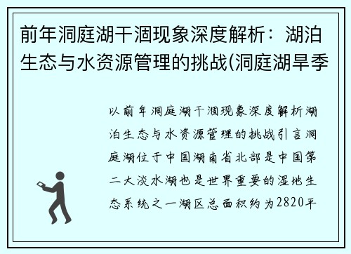 前年洞庭湖干涸现象深度解析：湖泊生态与水资源管理的挑战(洞庭湖旱季)