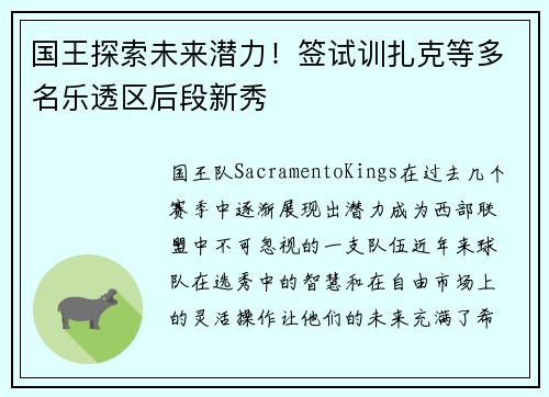 国王探索未来潜力！签试训扎克等多名乐透区后段新秀