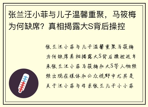张兰汪小菲与儿子温馨重聚，马筱梅为何缺席？真相揭露大S背后操控